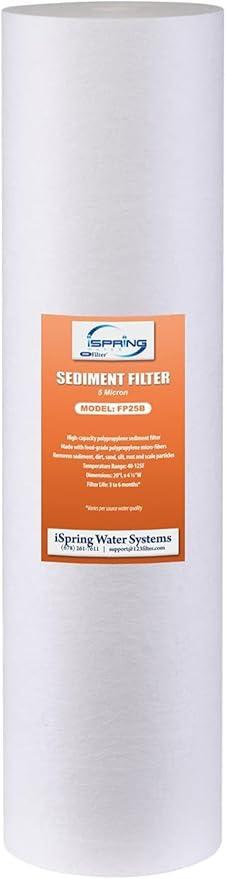 iSpring FP25B High-Capacity 20” x 4.5” Sediment Water Filter Cartridge, 5 Micron Replacement