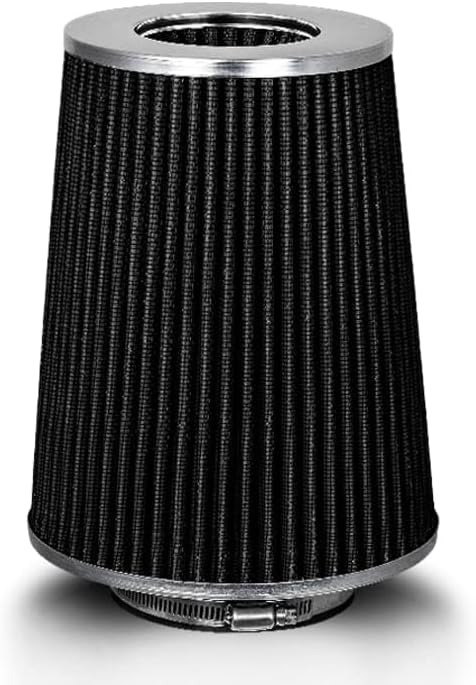 BLACK 4" 102 mm Inlet Truck Cold Air Cone Replacement Performance Washable Clamp-On Dry Air Filter (8" Tall)