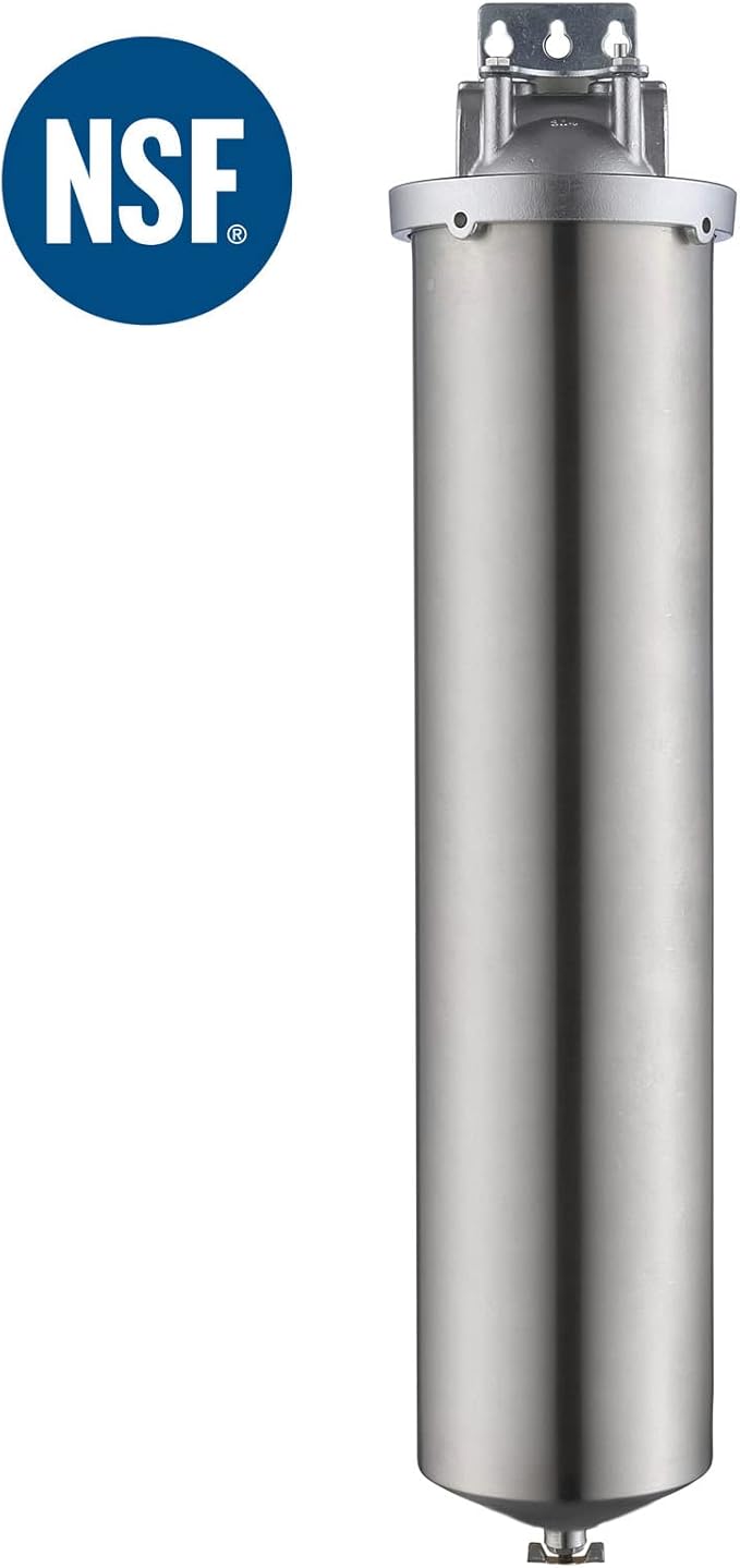 Amwater NSF/ANSI 42 Certi Stainless Steel Jumbo Size Filter Housing for 10"/ 20" Filter Cartridge, 1" NPT Water Filter Housing for Whole House Water Purification of Stainless Steel 304 (20" C Housing)