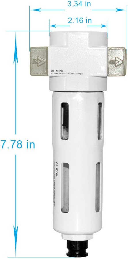 Beduan 1/2" Air in-line Compressed Particulate Filter,Moisture Water Trap Filter With Visible Bowl,Semi-Auto Drain(MIDI)