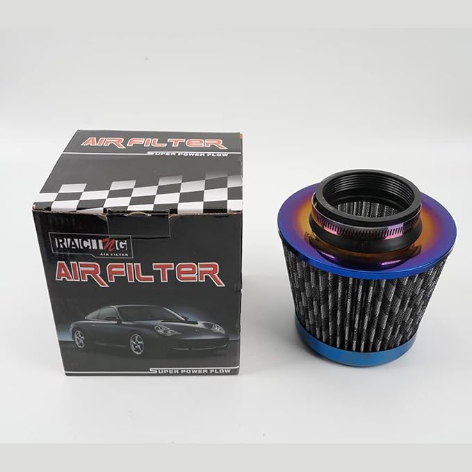 Cold Air Intake Filter, High Performance, Washable Filter, Clamp-On Replacement Air Filter, Flange Diameter 3inch/76mm Carbon Fiber Pattern