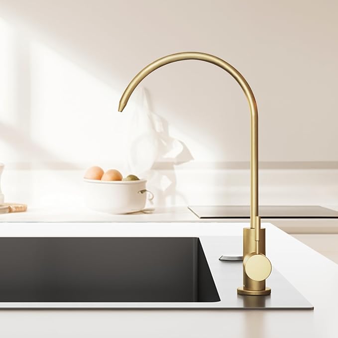 Brass Reverse Osmosis Faucet, Sink Water Filter System, Suitable for Most Reverse Osmosis or Water Filtration Systems, Kitchen bar Sink Drinking Faucet (Brushed Gold)