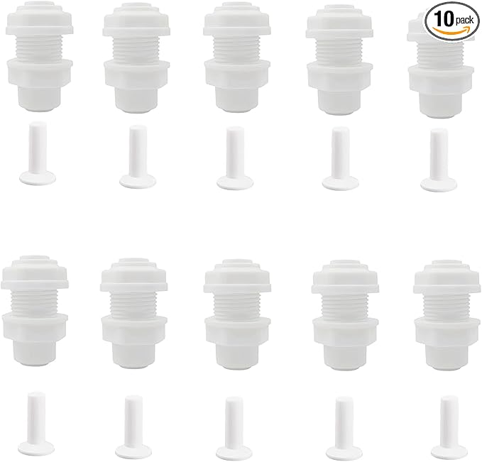 10 Pack 1/4" Bulkhead Connector Include 10 end Plug -Push to Connect Fitting for RO Reverse Osmosis Systems, 1/4" OD Tube, Water Filter & Plumbing Quick Connect Adapter