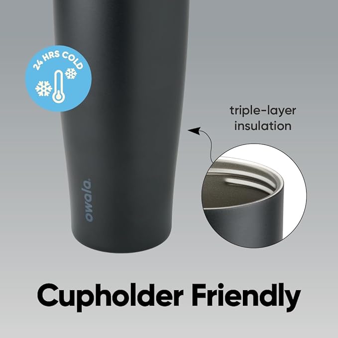 Owala FreeSip Tumbler Insulated Stainless Steel Water Bottle with Built-in Straw and Side Handle, For Travel, Work, School, and Sports, 40oz, BPA Free, Leak Proof, Black (Very, Very Dark)