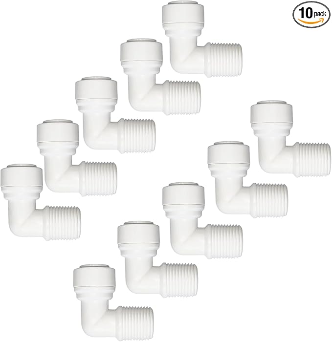 10 PCS 3/8" Male x 3/8" OD Push to Connect Tube Fitting - Quick Connect for Water Purifiers, Drinks Dispenser & Filtration Systems (Elbow Type)