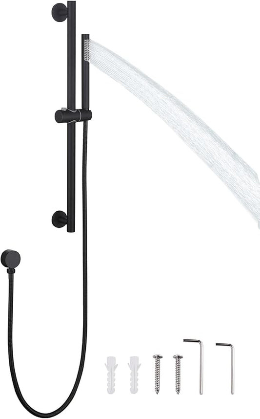 Weshi Shower Slide Bar Handheld Shower Head with Hose, Bathroom Shower faucet with Handle Spray, High Pressure Shower Slide Bar Set Height Adjustable with 59 Inch Stainless Steel Hose Matte Black