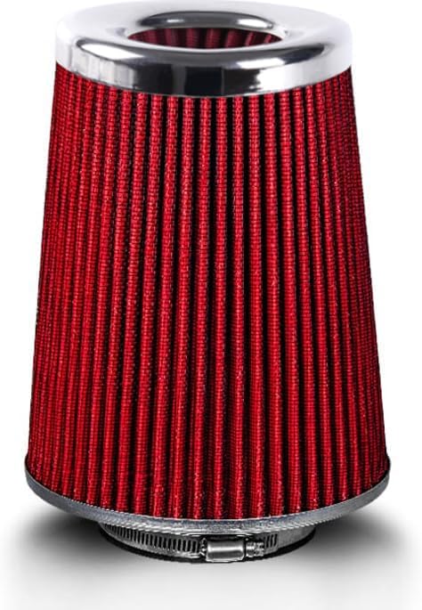 4-Inch Cold Air Intake Filter - Washable, High Performance, 3" or 3-1/2" or 4" Clamp-On Replacement Air Filter Red (8" Tall)