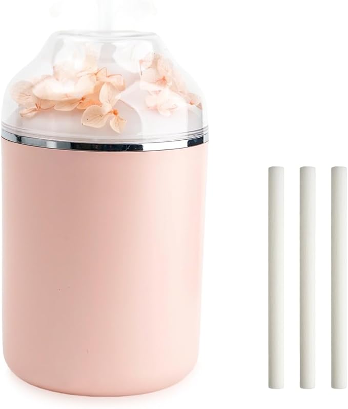 Portable USB Humidifier with 7-Color Mood Light | 280ml Quiet Mist for Bedroom, Office, Car | Auto Shut-Off & 8H Runtime (Pink)