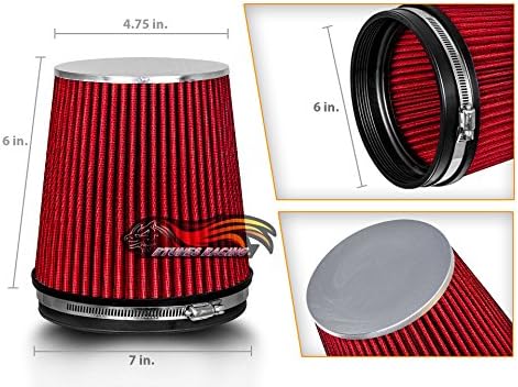 RED 6" 152 mm Inlet Short Truck Cold Air Cone Replacement Performance Washable Clamp-On Dry Air Filter (6" Tall)