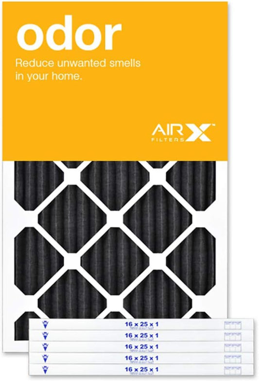 AIRx ODOR 16x25x1 MERV 8 Carbon Pleated Air Filter - Made in the USA - Box of 6