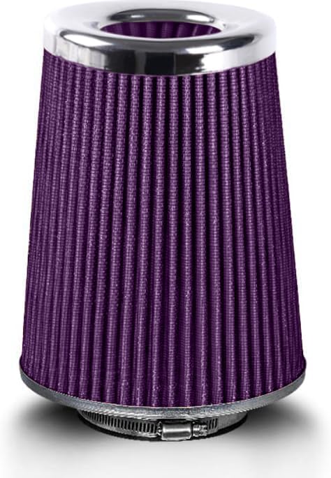 4-Inch Cold Air Intake Filter - Washable, High Performance, 3" or 3-1/2" or 4" Clamp-On Replacement Air Filter Purple (8" Tall)