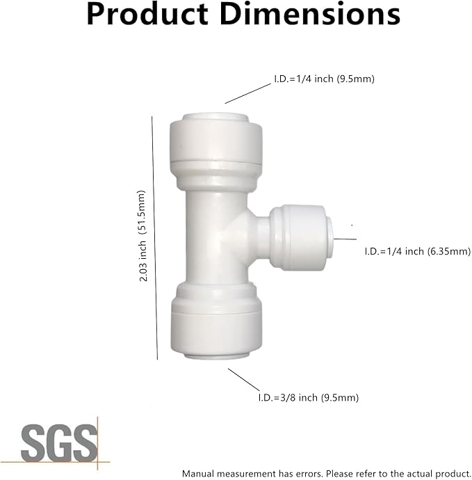 10 PCS 3/8" x 3/8" x 1/4" Push Fit T-Shaped 3-Way Tube Connector, Plastic Quick Connect Fittings for RO Water Purification System, Reverse Osmosis, Water Filters (White)
