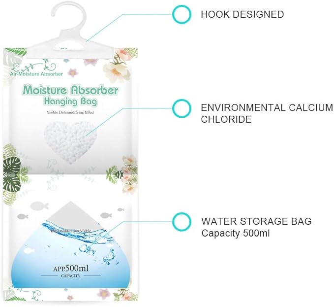 CANAGER Hanging Moisture Absorber-12 Packs, Hanging Dehumidifier Bags for Closet,Bedroom and kitchen,Fragrance Free,Moisture Absorb 12.5OZ