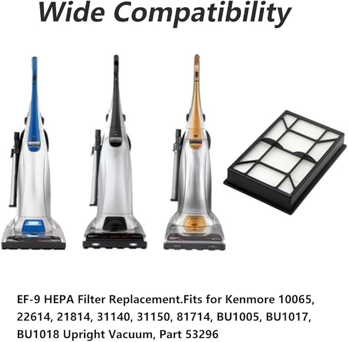 4 Pcs EF-9 HEPA Filter Replacement Vacuum Parts for Kenmore 53296, Vacuum Filters Compatible with Kenmore 21814 81714 BU1017 22614 31140, Filter Replacement Upright Vacuum Filters with 4 Type Q/C Bags