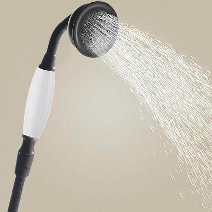Oil Rubbed Bronze Vintage Telephone Handheld Shower Spray Ceramic Handle with 59inch Flexible Hose, Antique Brass Shower Head Clawfoot Tub Showerhead Replacement, No Wand Holder