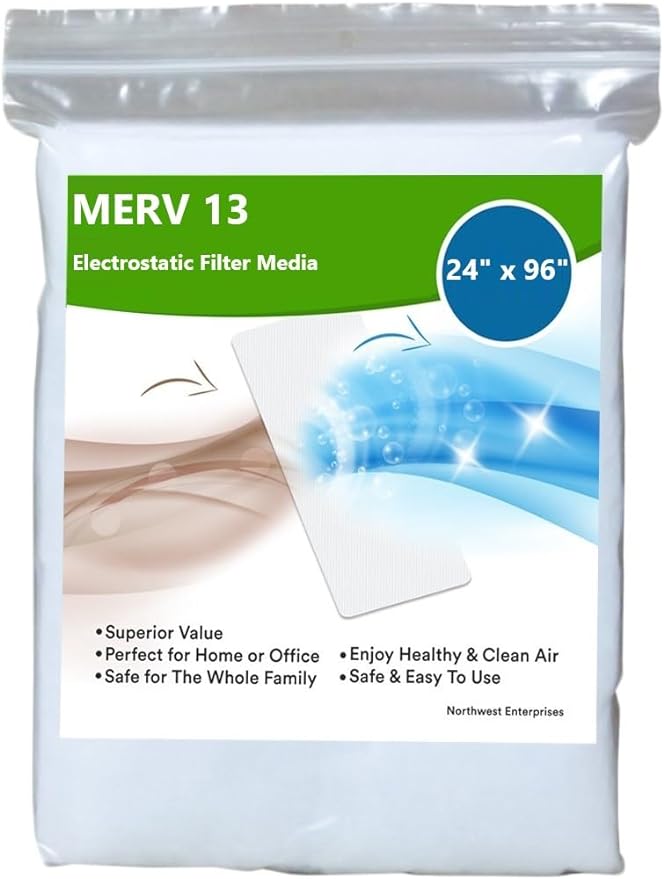 NORTHWEST ENTERPRISES MERV 13 Filter Media, Cut to Fit, Washable Air Filter (24" x 96" x 1/16")