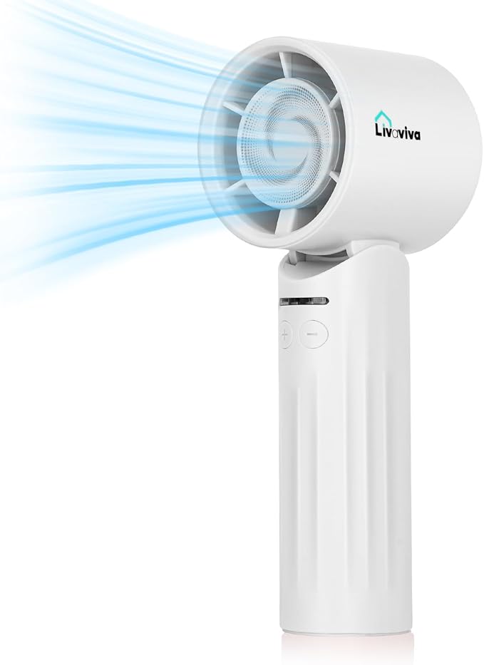 Handheld fan, adjustable blowing angle, mini portable turbo fan, USB Type-C rechargeable, infinitely variable speed high-speed personal fan, 11 Hours Battery Life (White)