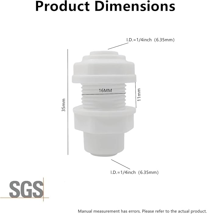 10 Pack 1/4" Bulkhead Connector Include 10 end Plug -Push to Connect Fitting for RO Reverse Osmosis Systems, 1/4" OD Tube, Water Filter & Plumbing Quick Connect Adapter