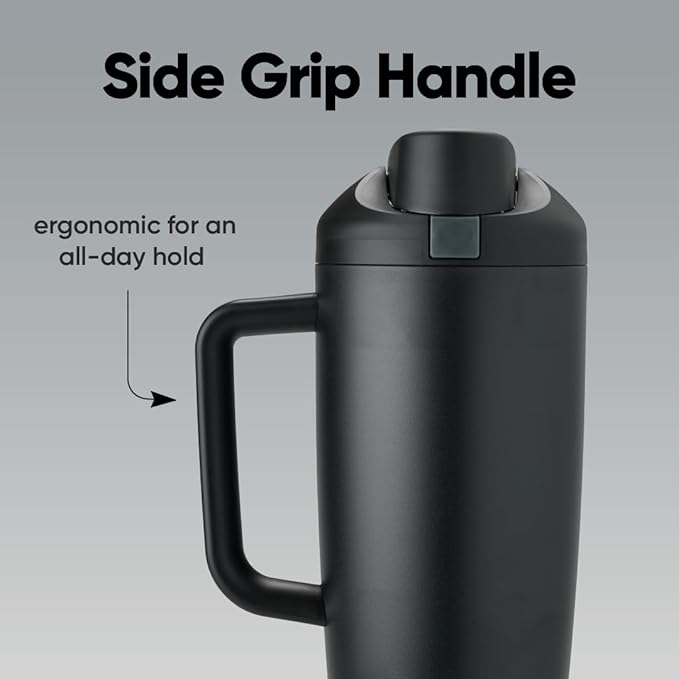 Owala FreeSip Tumbler Insulated Stainless Steel Water Bottle with Built-in Straw and Side Handle, For Travel, Work, School, and Sports, 40oz, BPA Free, Leak Proof, Black (Very, Very Dark)