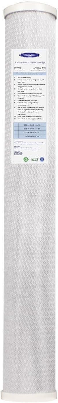 Crystal Quest 5-Micron Carbon Block Filter Cartridge - 2-7/8” x 20” - Coconut-Based Activated Carbon - Reduces Sediment and VOC’s - Sustainable Filtration