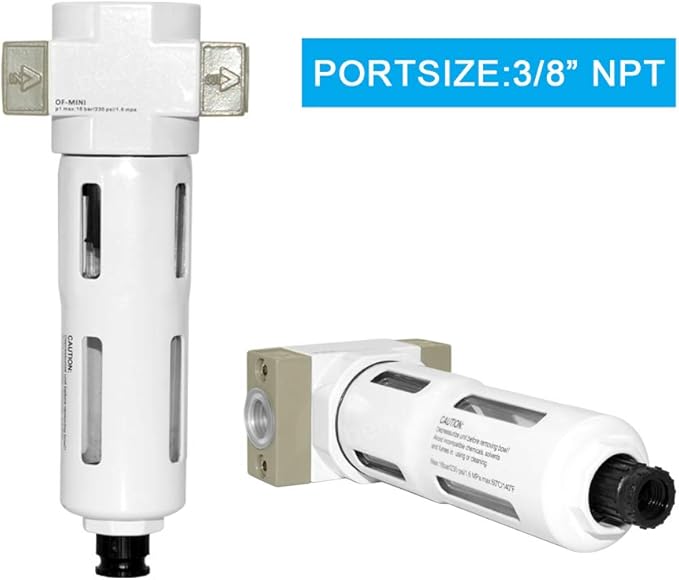 Beduan 3/8" Air in-line Compressed Particulate Filter,Moisture Water Trap Filter With Visible Bowl,Semi-Auto Drain(MINI)