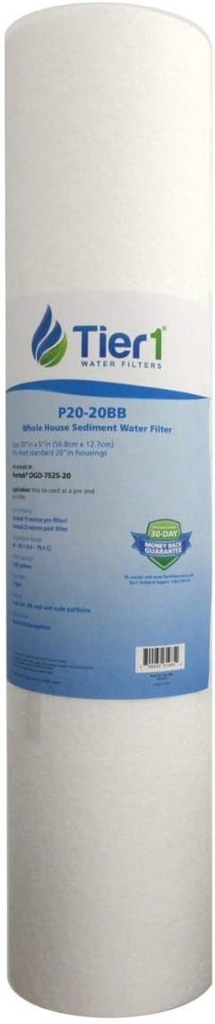 Tier1 20 Micron 20 Inch x 4.5 Inch | Spun Wound Polypropylene Whole House Sediment Water Filter Replacement Cartridge | Compatible with Pentek DGD-7525-20, 155356-43, P20-20BB, Home Water Filter