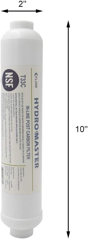 HYDRO MASTER IN-LINE POST CARBON FILTER With 1/4-Inch NPT Connection, 10 Inch x 2 Inch.