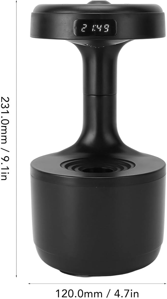 Anti Humidifier, 800ml Hovering Water Drop Backflow Creative Humidifier Quiet USB Powered Mist Humidifier with Night Light and LED Clock Display for Home Office