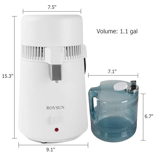 ROVSUN【Upgraded】1.1 Gallon/4L Water Distiller w/Flame-Retardant Material, BPA-Free Container & Stainless Steel Interior for Home, Distilled Water Machine Countertop, Distilling Pure Water Maker, 750W