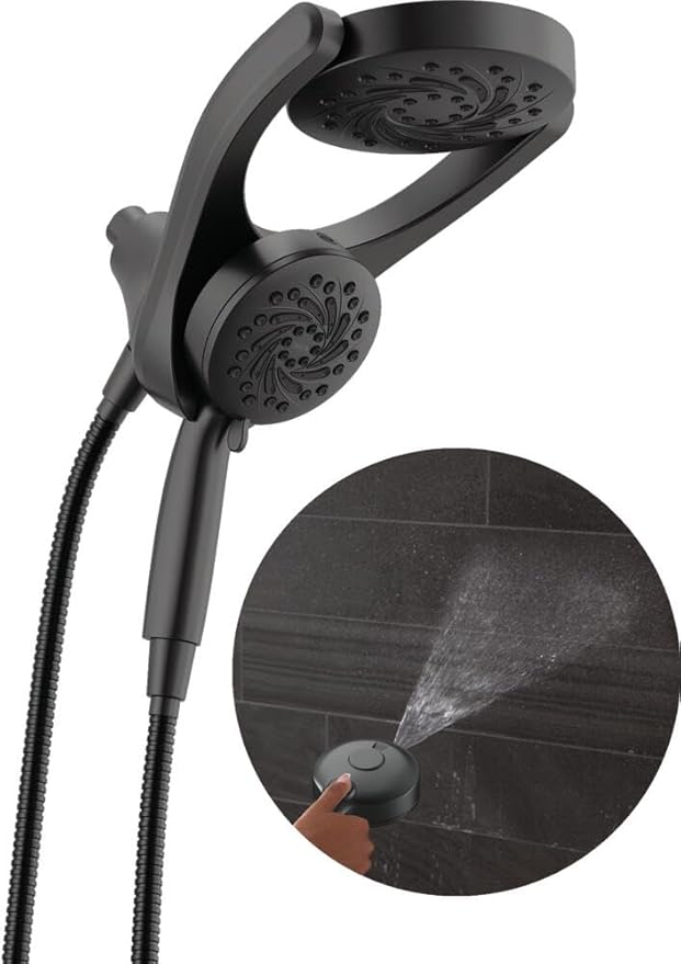 Delta 5-Setting HydroRain 2-in-1 Dual Shower Head with ProClean Spray, Matte Black High Pressure Shower Head with Handheld Spray, 1.75 GPM Flow Rate, Matte Black 75419BL