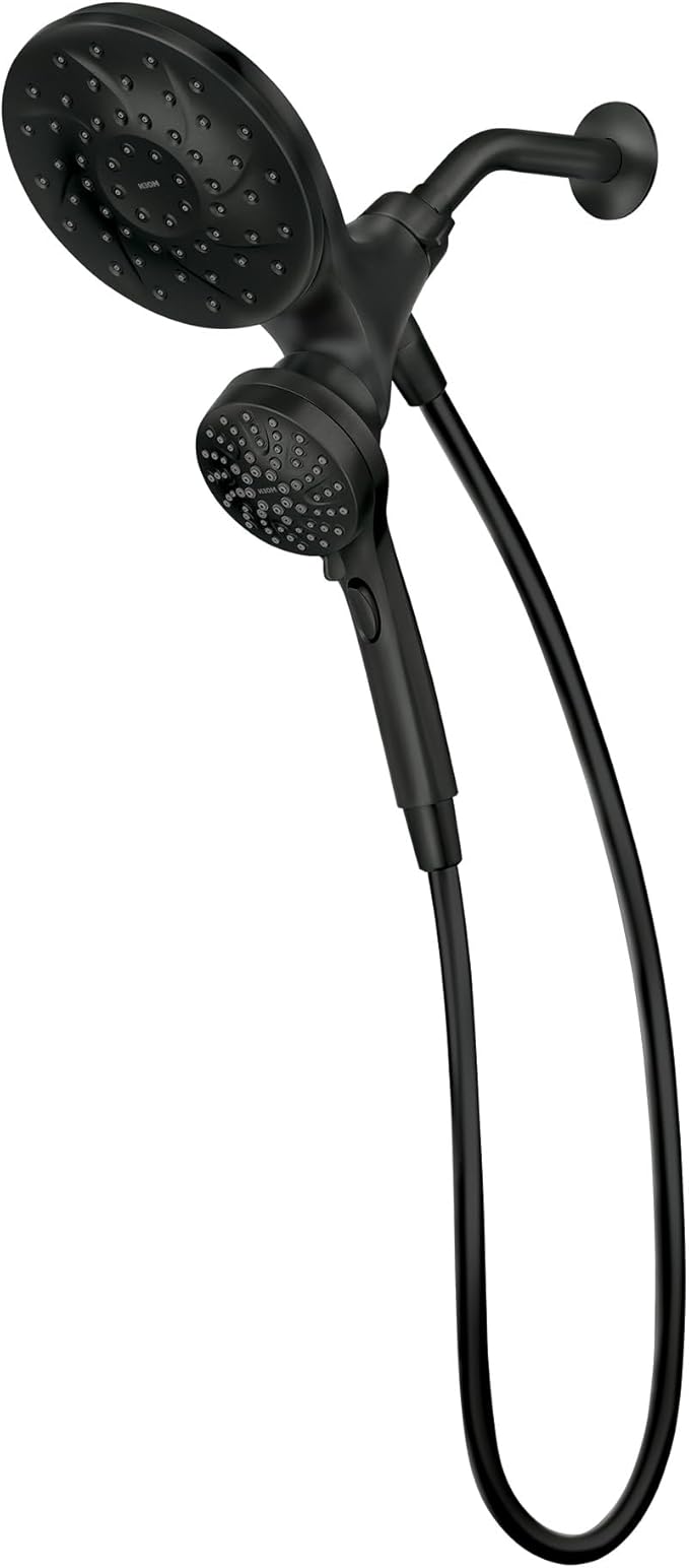 Moen Engage Matte Black 2.5 GPM Handheld Showerhead and Rain Shower 2-in-1 Combo Featuring Magnetic Docking System and Metal Hose, 26009BL