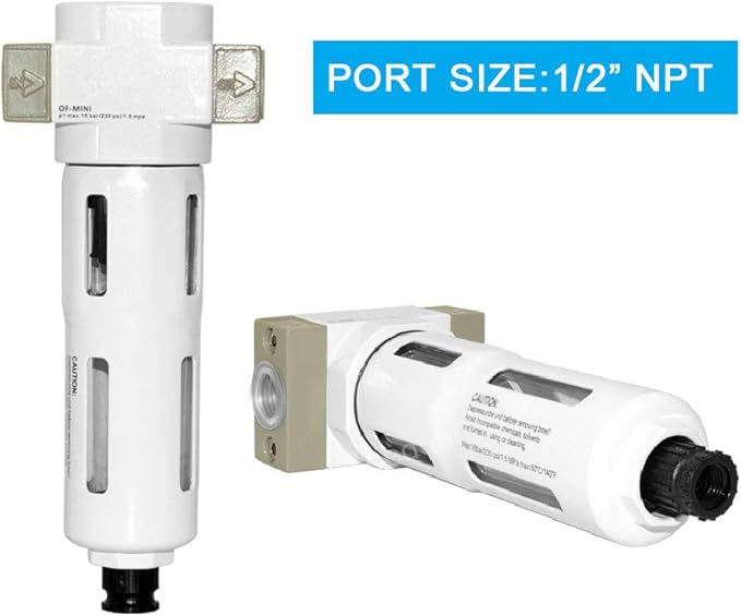 Beduan 1/2" Air in-line Compressed Particulate Filter,Moisture Water Trap Filter With Visible Bowl,Semi-Auto Drain(MIDI)