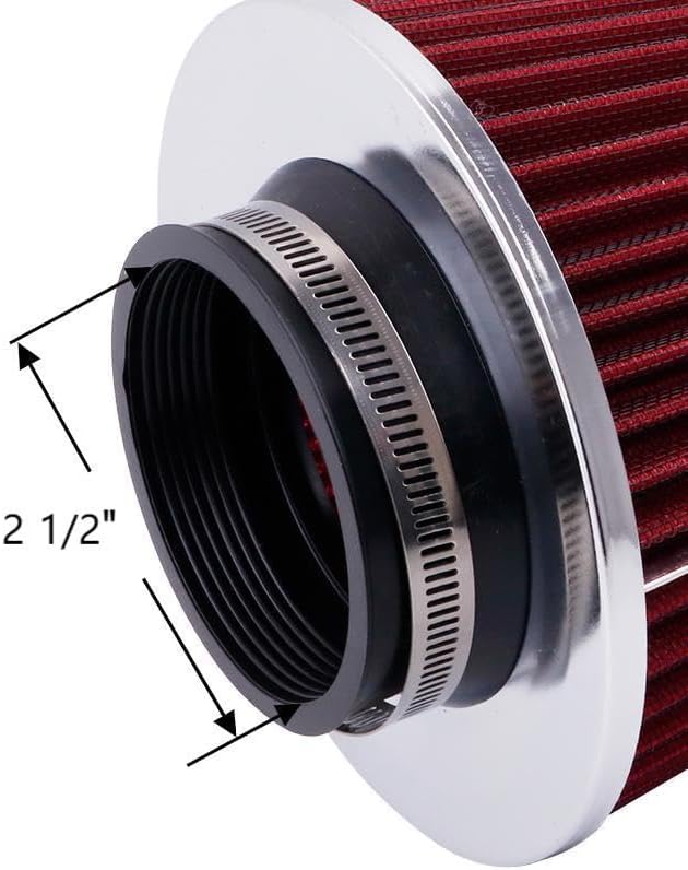 2.5"Universal Clamp-on Air Intake Filter - Washable, High-flow，Lower intake air temperature, Inlet Cold Air Cone Replacement