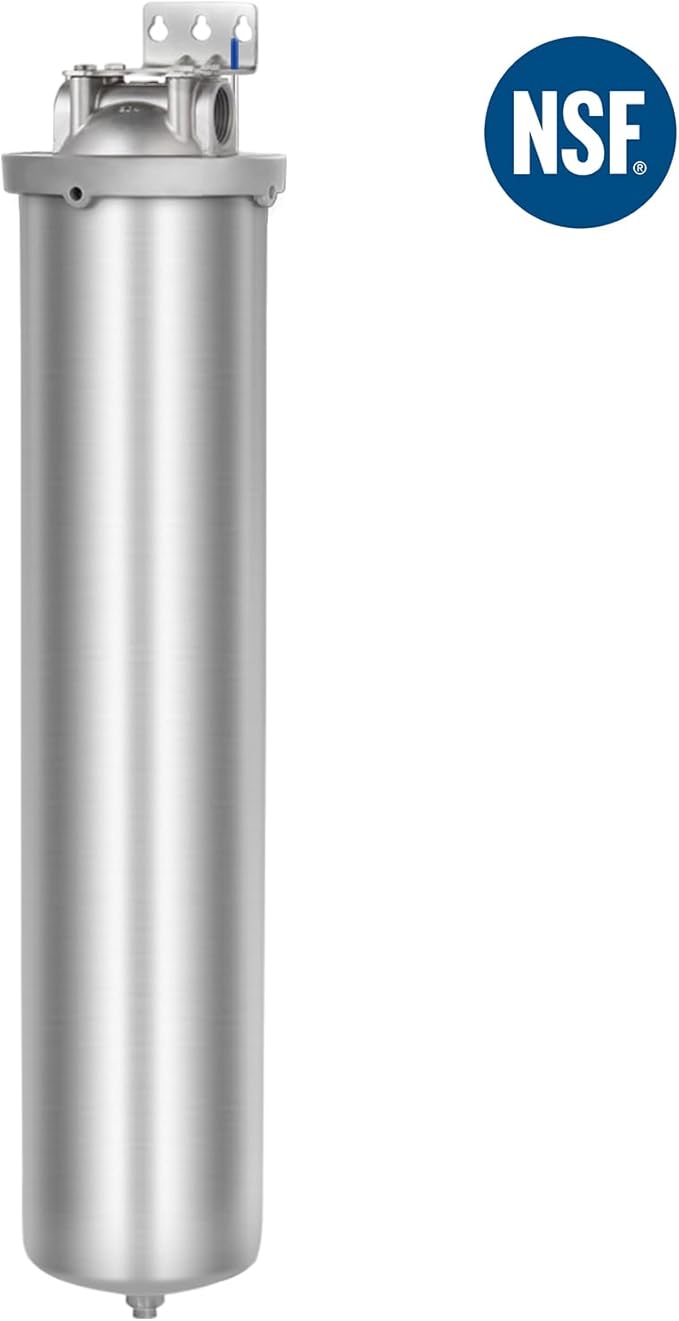 Amwater NSF/ANSI 42 Certification Big+ Stainless Steel Filter Housing for 20”Length,4.5"OD Filter Cartridge (20" C Housing-1-1/2NPT)