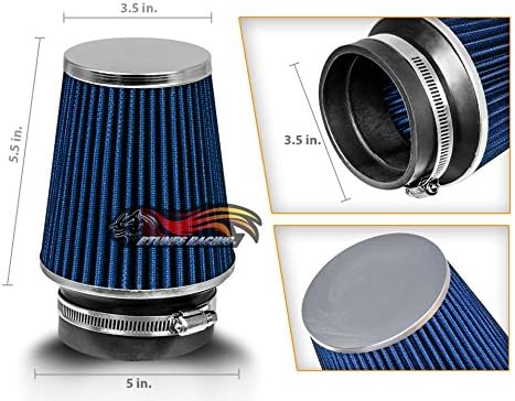 BLUE 3.5" 89 mm Inlet Narrow Cold Air Cone Replacement Performance Washable Clamp-On Dry Air Filter