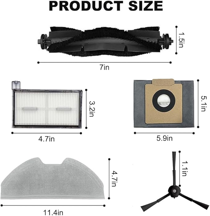 17 Pack Vacuum Replacement Parts Kit for Eufy X8 Pro, Robot Vacuum Cleaner Accessories Fit for Eufy, 1 Brush Roll, 4 Side Brushes, 4 Mop Pads, 4 HEPA Filters, and 4 Dust Bags
