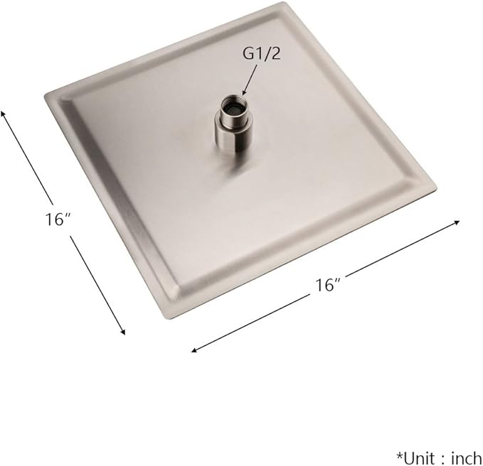Lordear 16 Inch Shower Head Rainfall Solid Square Ultra Thin 304 Stainless Steel Brushed Nickel Adjustable Rain Shower Heads