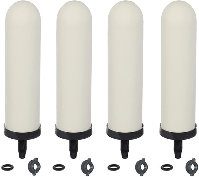 HUINING 4PCS 7-inch Replacement Ceramic Filter Candle with Activated Carbon for Countertop Gravity Water Filter System and Household Water Cooler Filtration Systems