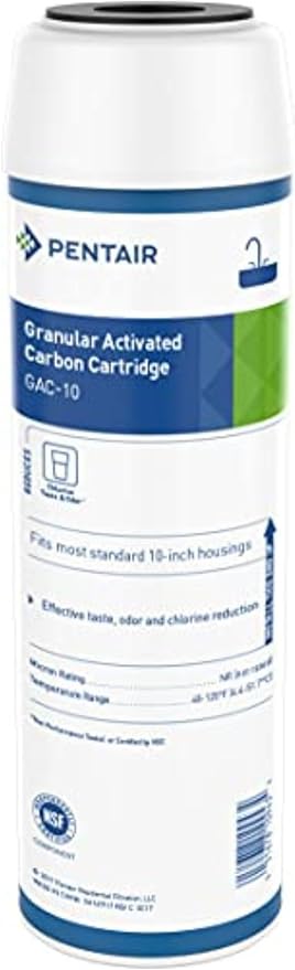 Pentair Pentek GAC-10 Carbon Water Filter, 10-Inch, Under Sink Granular Activated Carbon (GAC) Replacement Cartridge, 10" x 2.5" , Blue