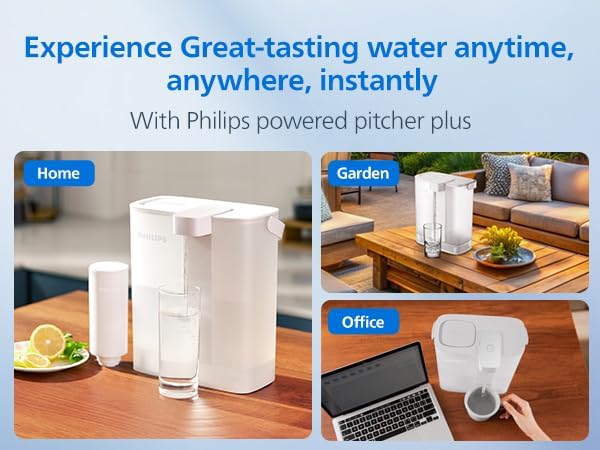PHILIPS Electric Water Filter Pitcher, Rechargebale Water Dispenser with Pro Filters for 6 Months/180 Gallons, 12-Cup/2.8L Countertop Filtered Water Jug