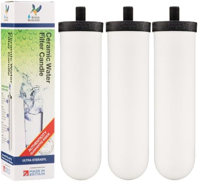 British Berkefeld Doulton Water Candle Compatible with Berkey Filter Replacement for BB9-2 Gravity Water Filter Systems 3 - Pack
