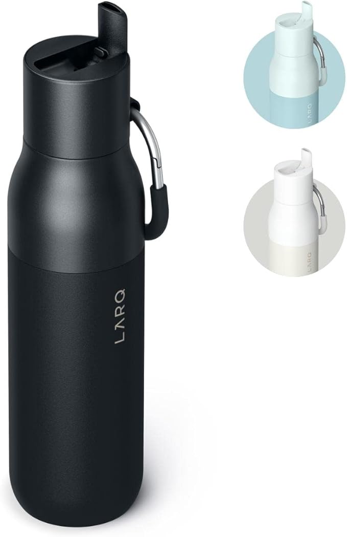 LARQ Bottle Flip Top 25 oz - Insulated Reusable Stainless Steel Water Bottle With Straw | BPA Free | For Sports, Gym, and Travel | Keep Drinks Cold for 24 Hours | Obsidian Black