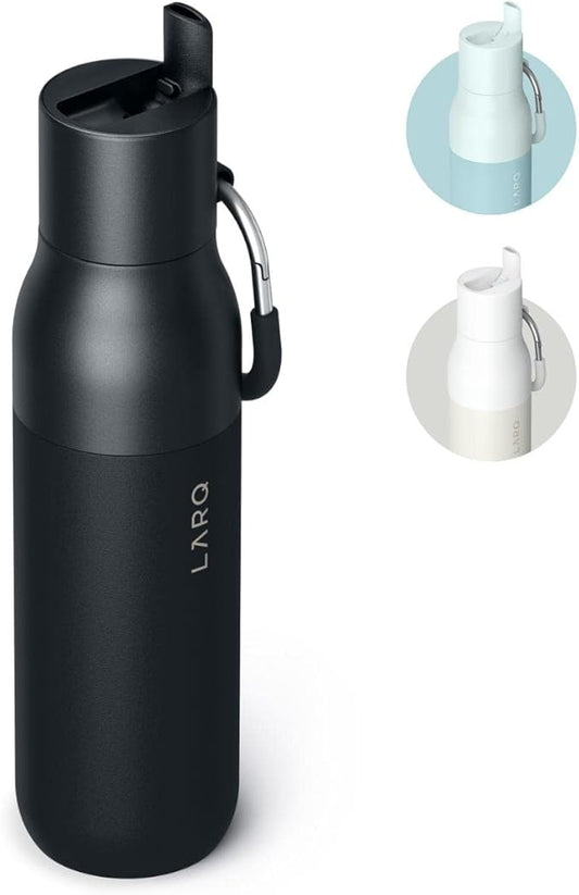 LARQ Bottle Flip Top 25 oz - Insulated Reusable Stainless Steel Water Bottle With Straw | BPA Free | For Sports, Gym, and Travel | Keep Drinks Cold for 24 Hours | Obsidian Black