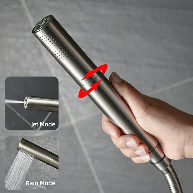 Brushed Nickel Dual Modes Brass Shower Wand High Pressure 7 Inch Brushed Finish Shower Head Sprayer Hand 2 In 1 Function Handheld Shower Head Set with 59 Inch Hose, Bracket
