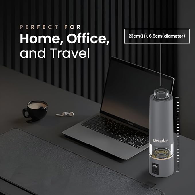 LevelUpWay - 2025 Hydrogen Water Bottle – Advanced SPE/PEM Technology – Generates Up to 5000 PPB – 250ml – Portable Hydrogen-Enriched Water Bottle with Breathing Adapter