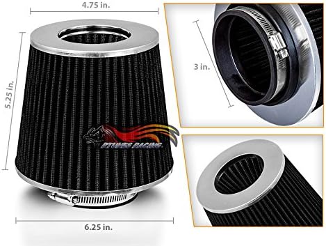 BLACK 3" 76 mm Inlet Cold Air Cone Replacement Performance Washable Clamp-On Dry Air Filter