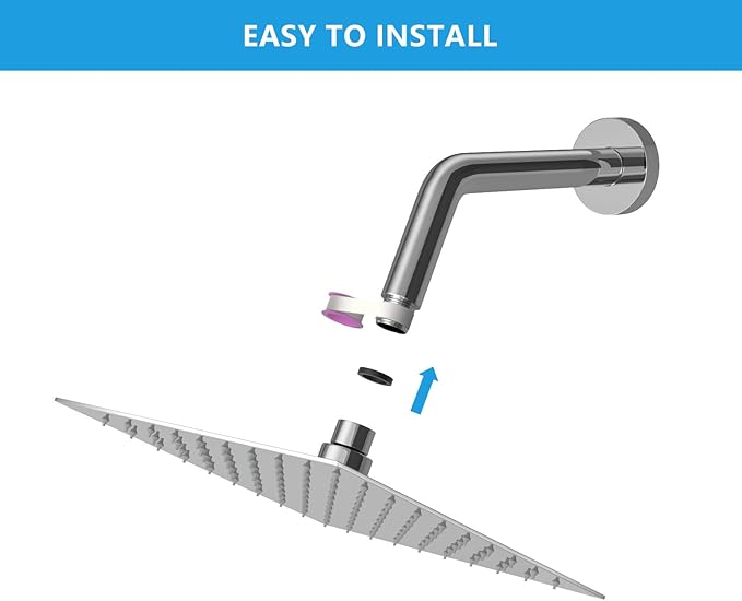 Lordear Rainfall Shower Head 6 Inch Solid Square Ultra Thin 304 Stainless Steel Polish Chrome Rain Setting Shower Heads,Waterfall Full Body Coverage with Silicone Nozzles