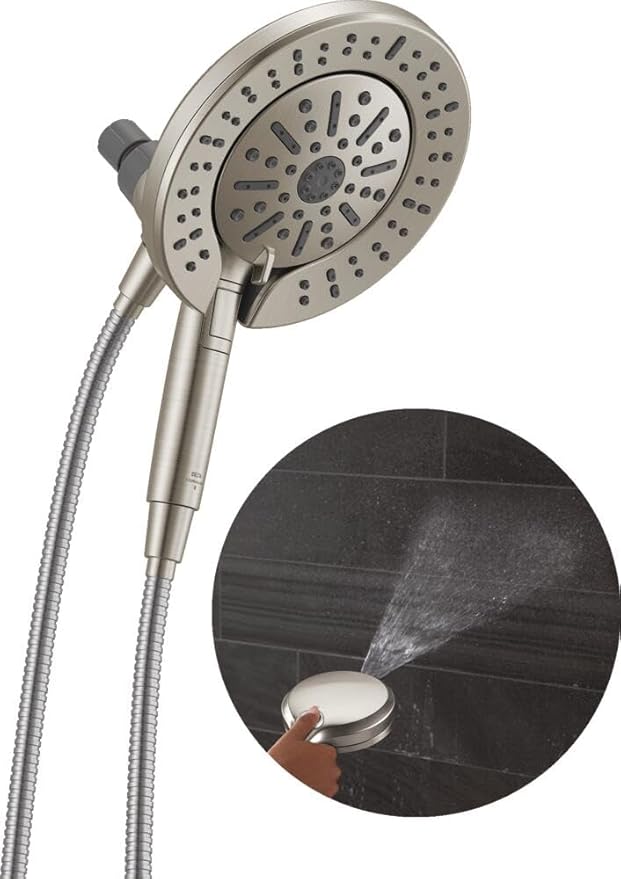 Delta 6-Setting In2ition 2-in-1 Dual Shower Head with Handheld High Pressure ProClean Spray, Brushed Nickel Detachable Shower Head with Hose, 1.75 GPM Flow Rate, Satin Nickel 75655SN