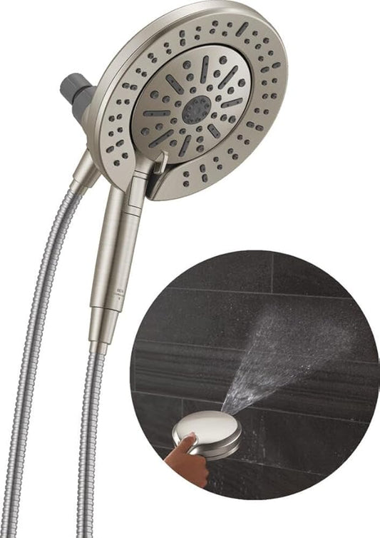 Delta 6-Setting In2ition 2-in-1 Dual Shower Head with Handheld High Pressure ProClean Spray, Brushed Nickel Detachable Shower Head with Hose, 1.75 GPM Flow Rate, Satin Nickel 75655SN
