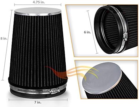 BLACK 6" 152 mm Inlet Truck Cold Air Cone Replacement Performance Washable Clamp-On Dry Air Filter (8" Tall)